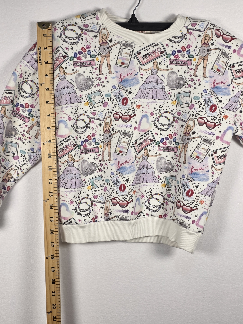 Taylor Swift Themed Kids Sweatshirt 6/7Y White Graphic Crewneck Eras Midnights - Picture 5 of 5